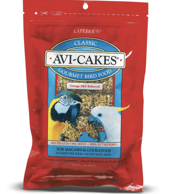 A bag of Classic Avi-Cakes for Macaws & Cockatoos for parrots.